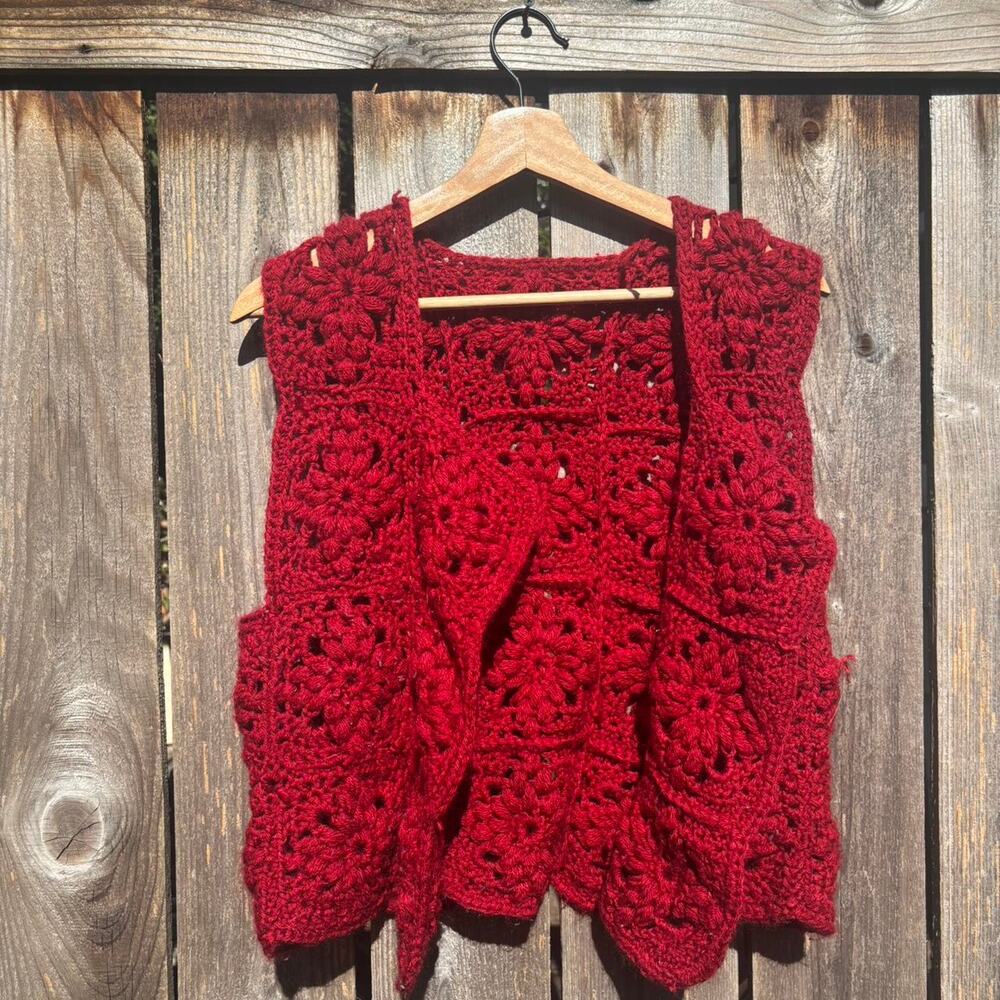 Handmade wine red granny square